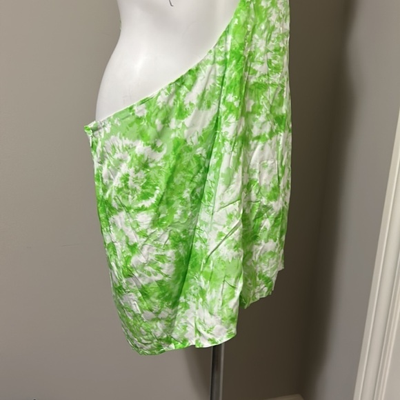 FOR LOVE and LEMONS Devon Mini Dress One Shoulder Green White Tie Dye Sz M NEW - Picture 7 of 12